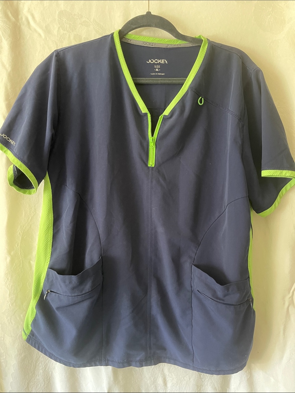 Jockey Navy and Lime Green Zip-Front Scrub Top